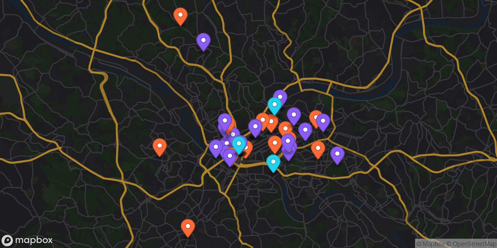 Map showing 41 locations