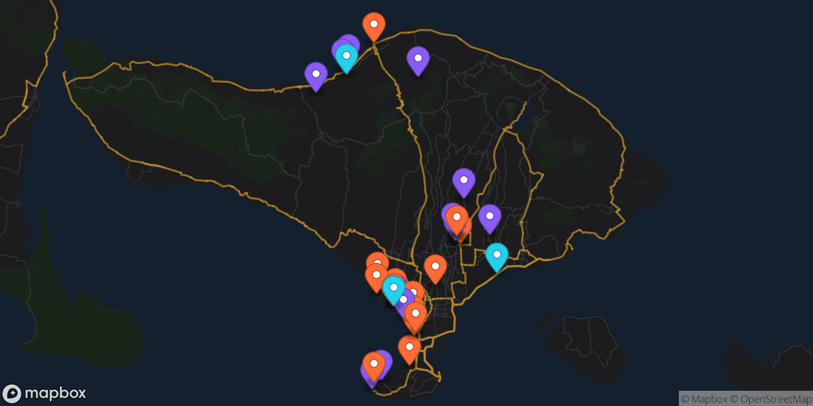 Map showing 33 locations