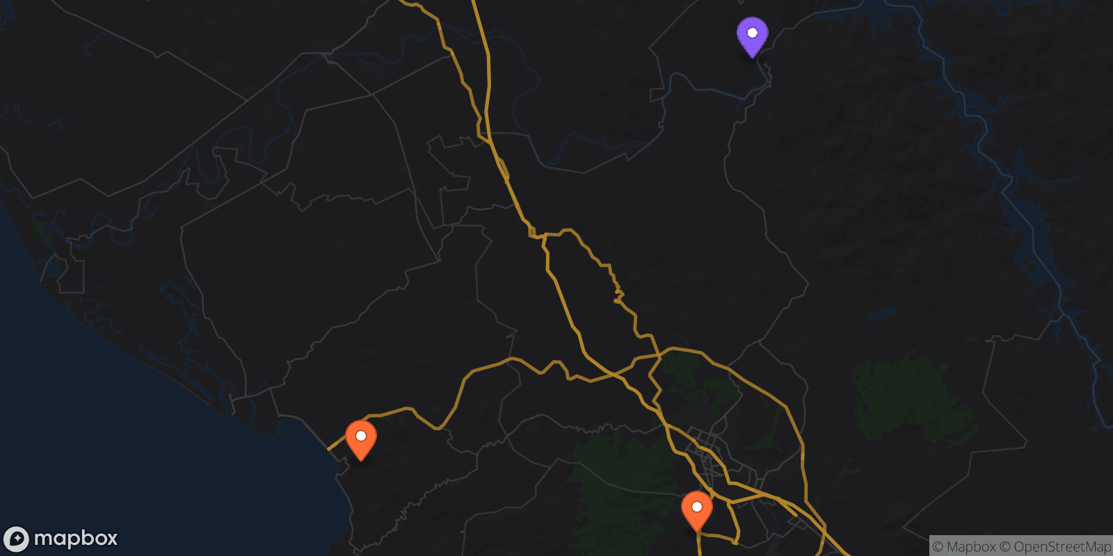 Map showing 3 locations