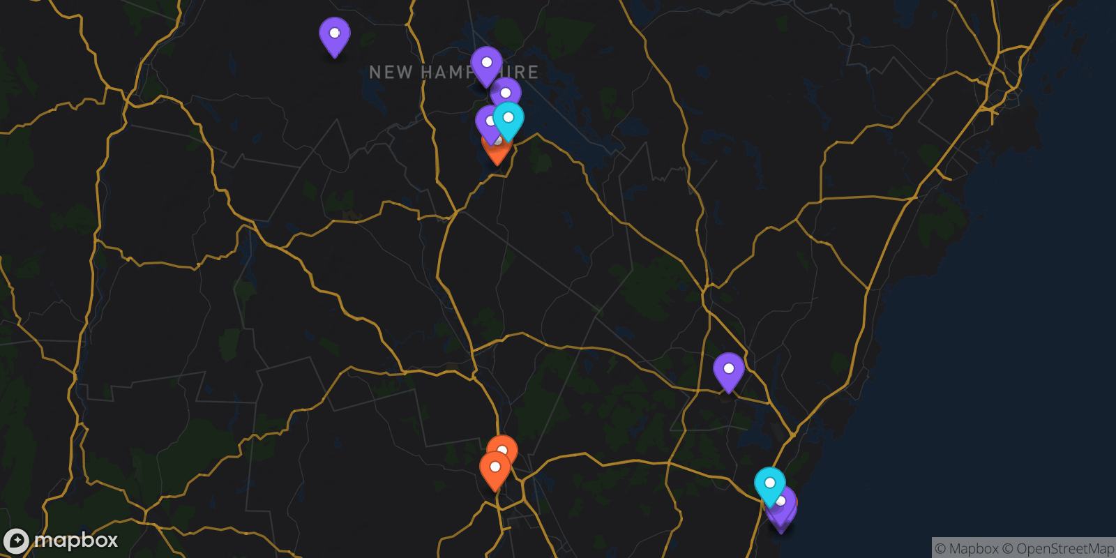 Map showing 15 locations