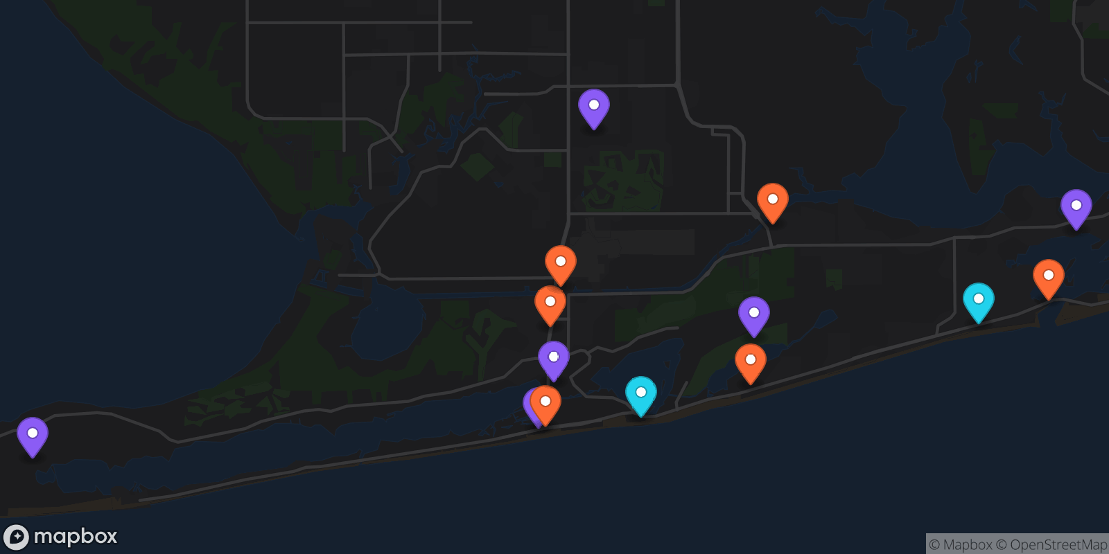 Map showing 14 locations