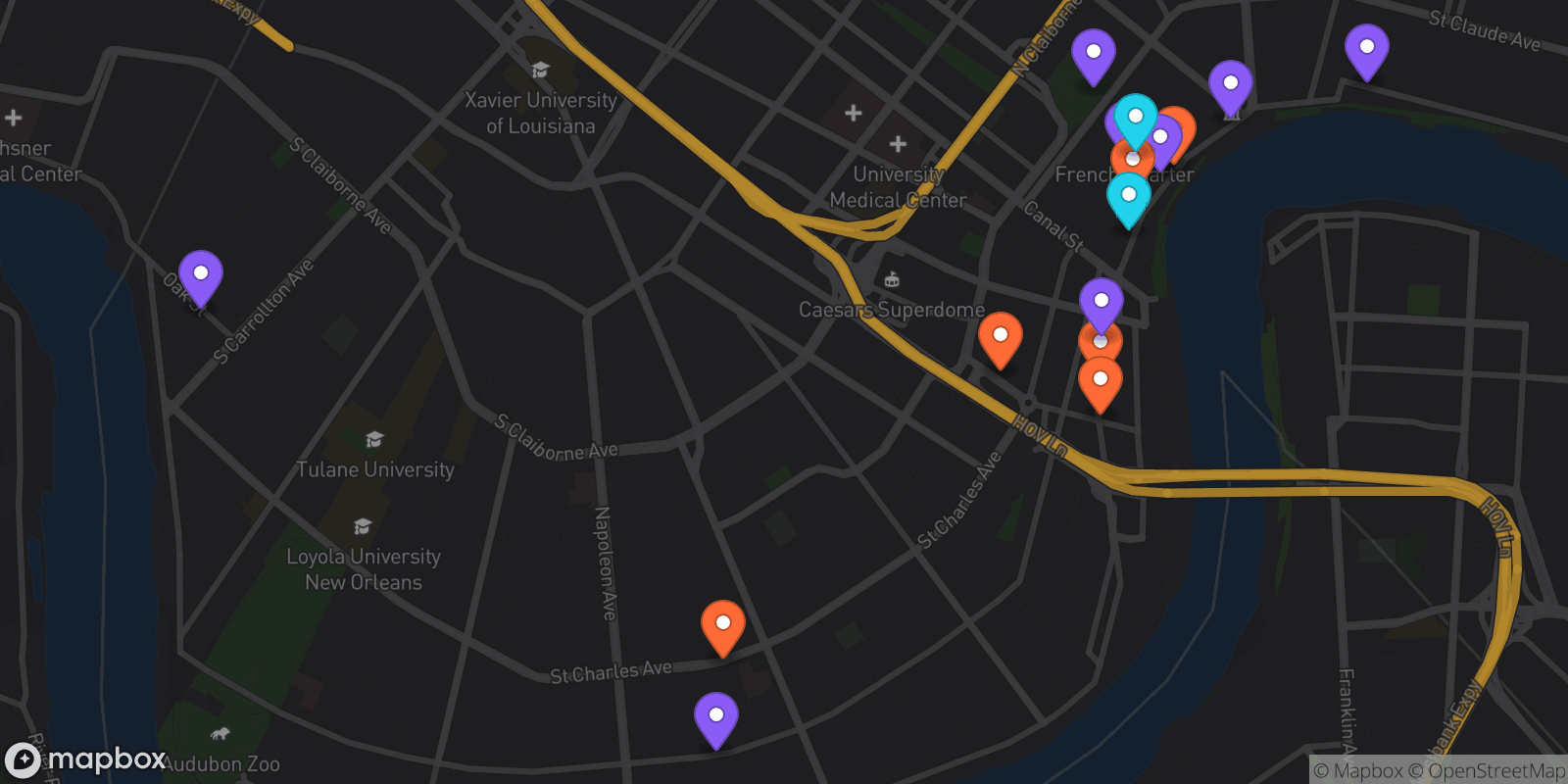 Map showing 16 locations
