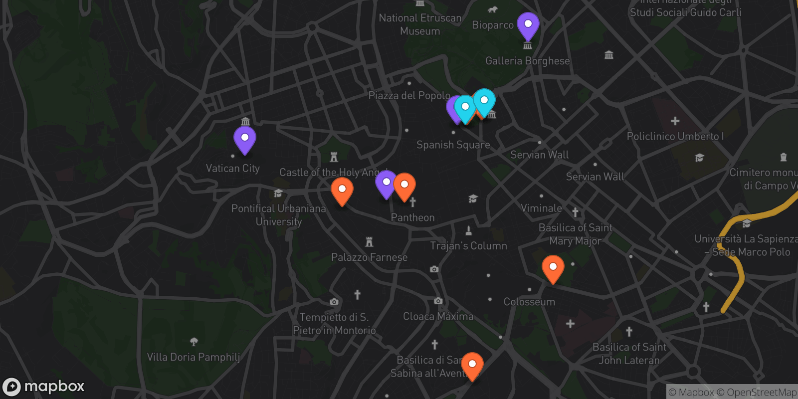 Map showing 12 locations