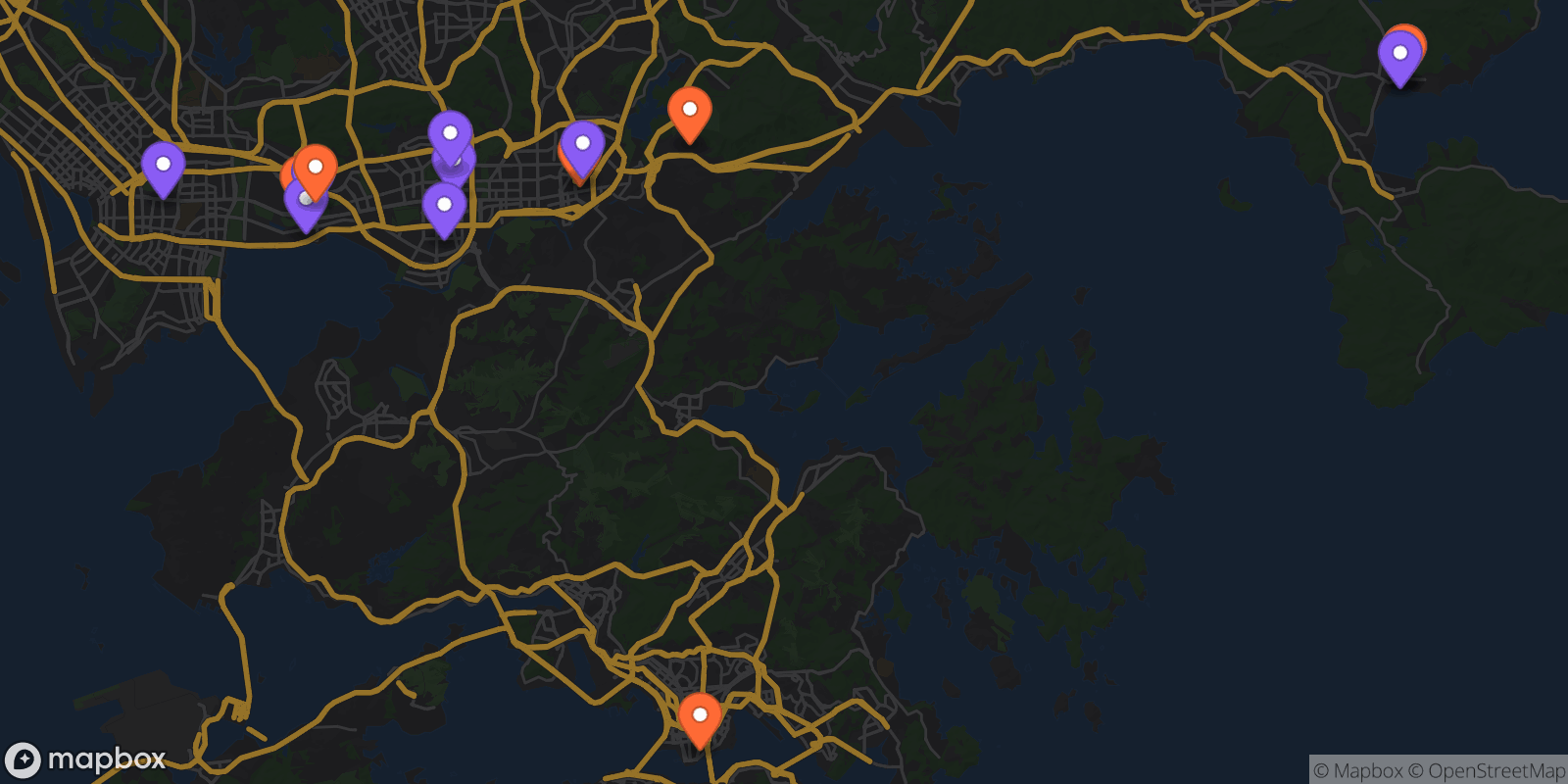 Map showing 15 locations