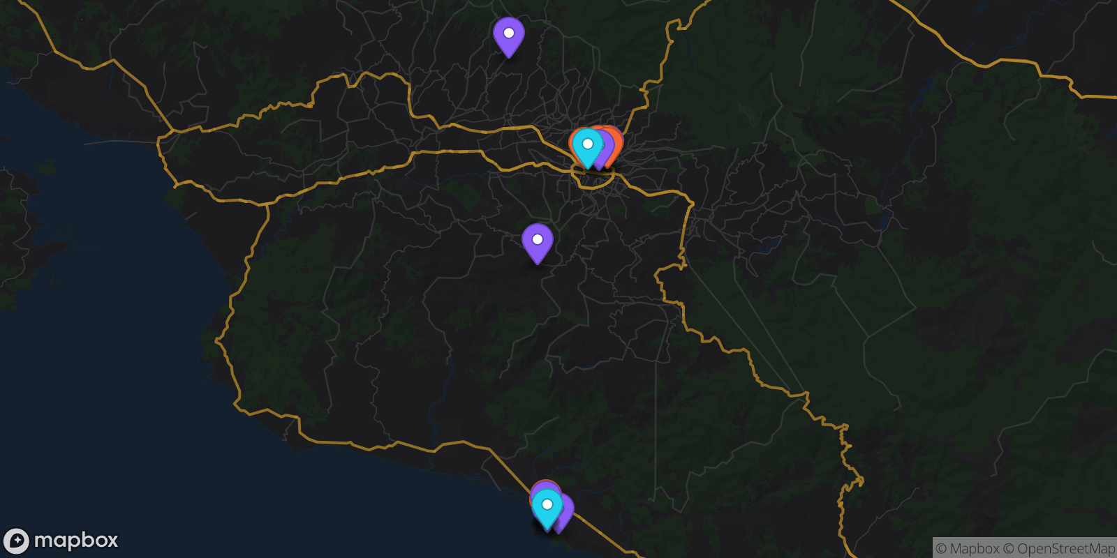 Map showing 20 locations