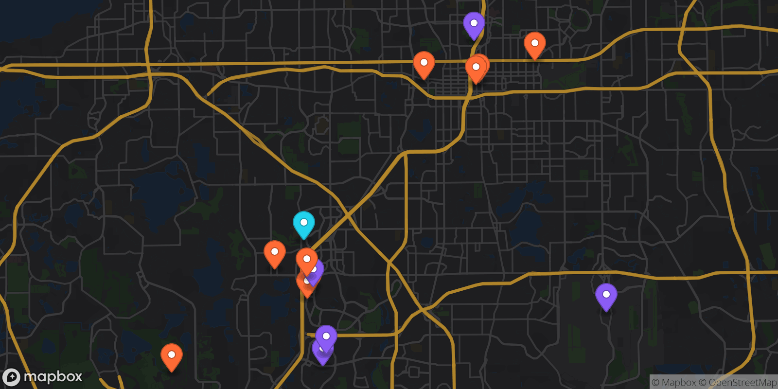 Map showing 15 locations