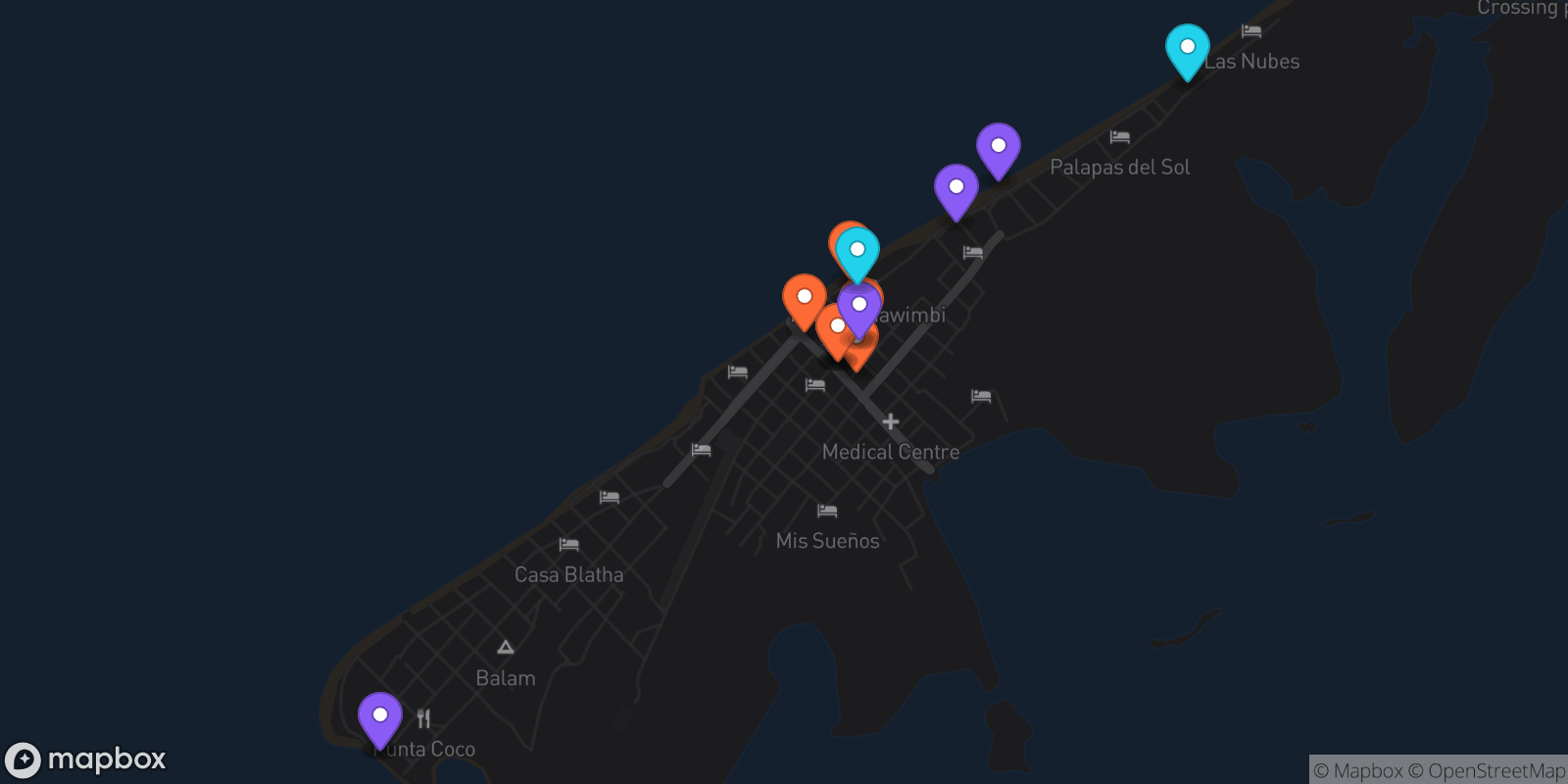 Map showing 16 locations
