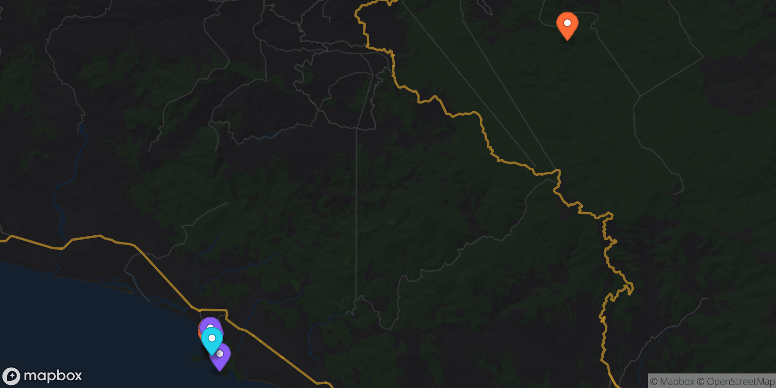 Map showing 7 locations