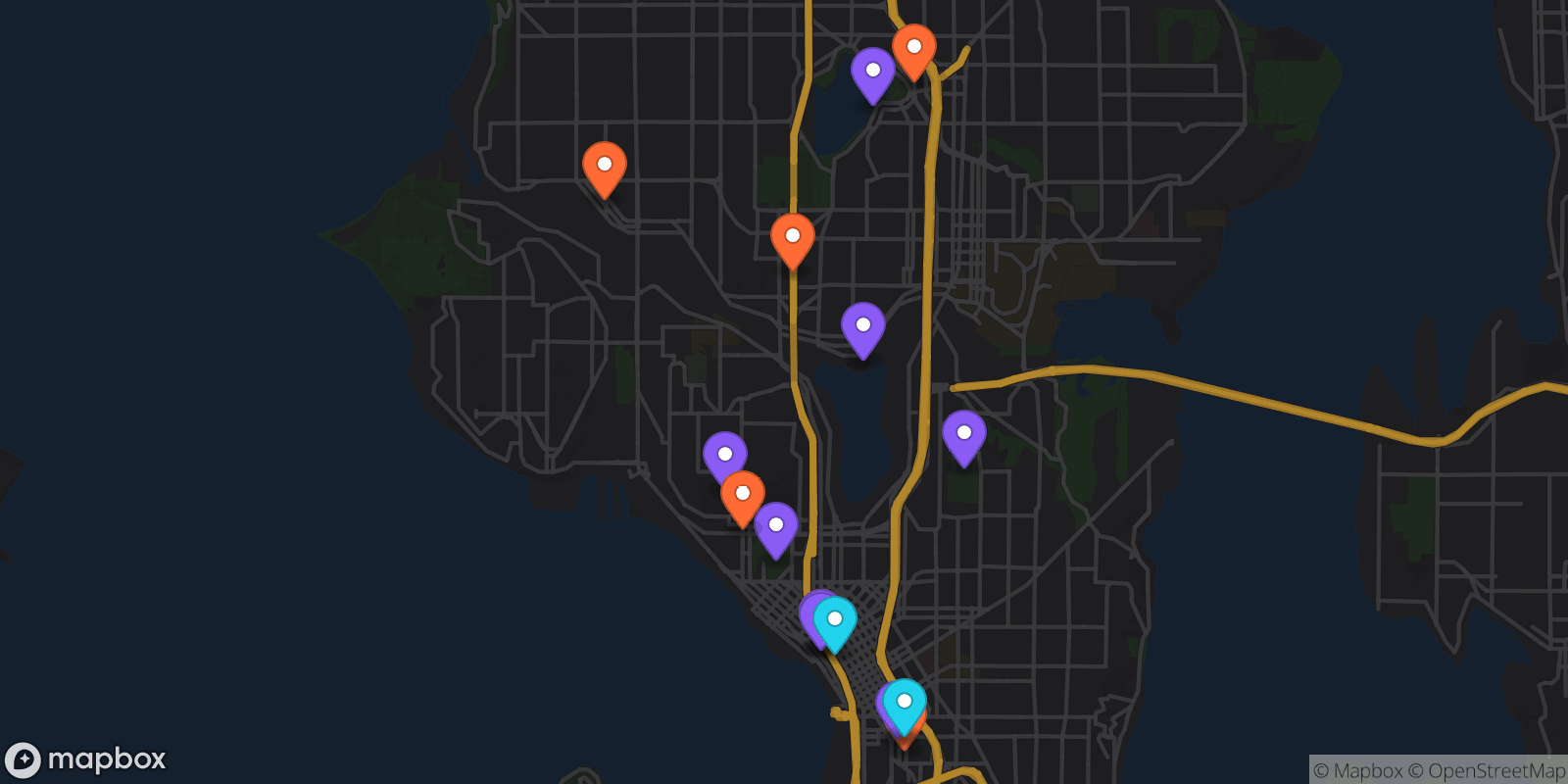 Map showing 16 locations