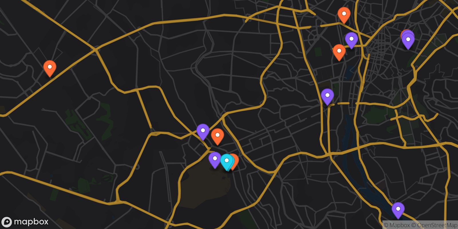 Map showing 16 locations