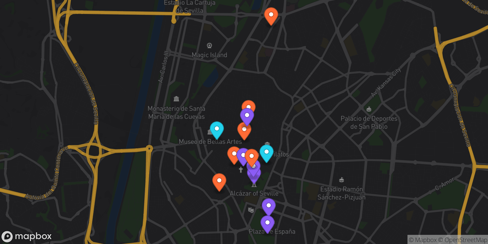 Map showing 14 locations