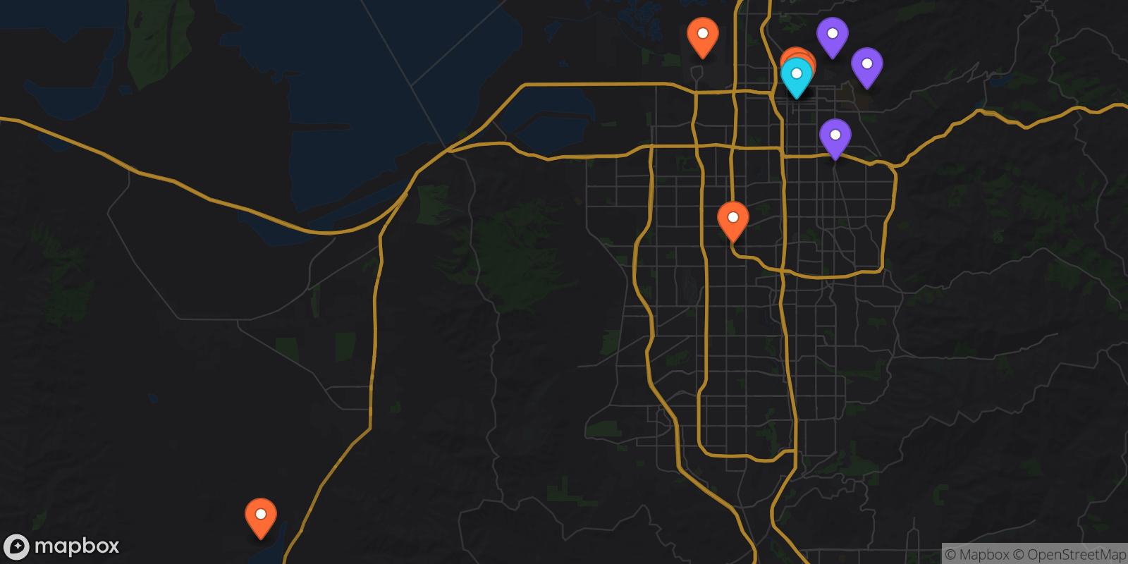 Map showing 13 locations