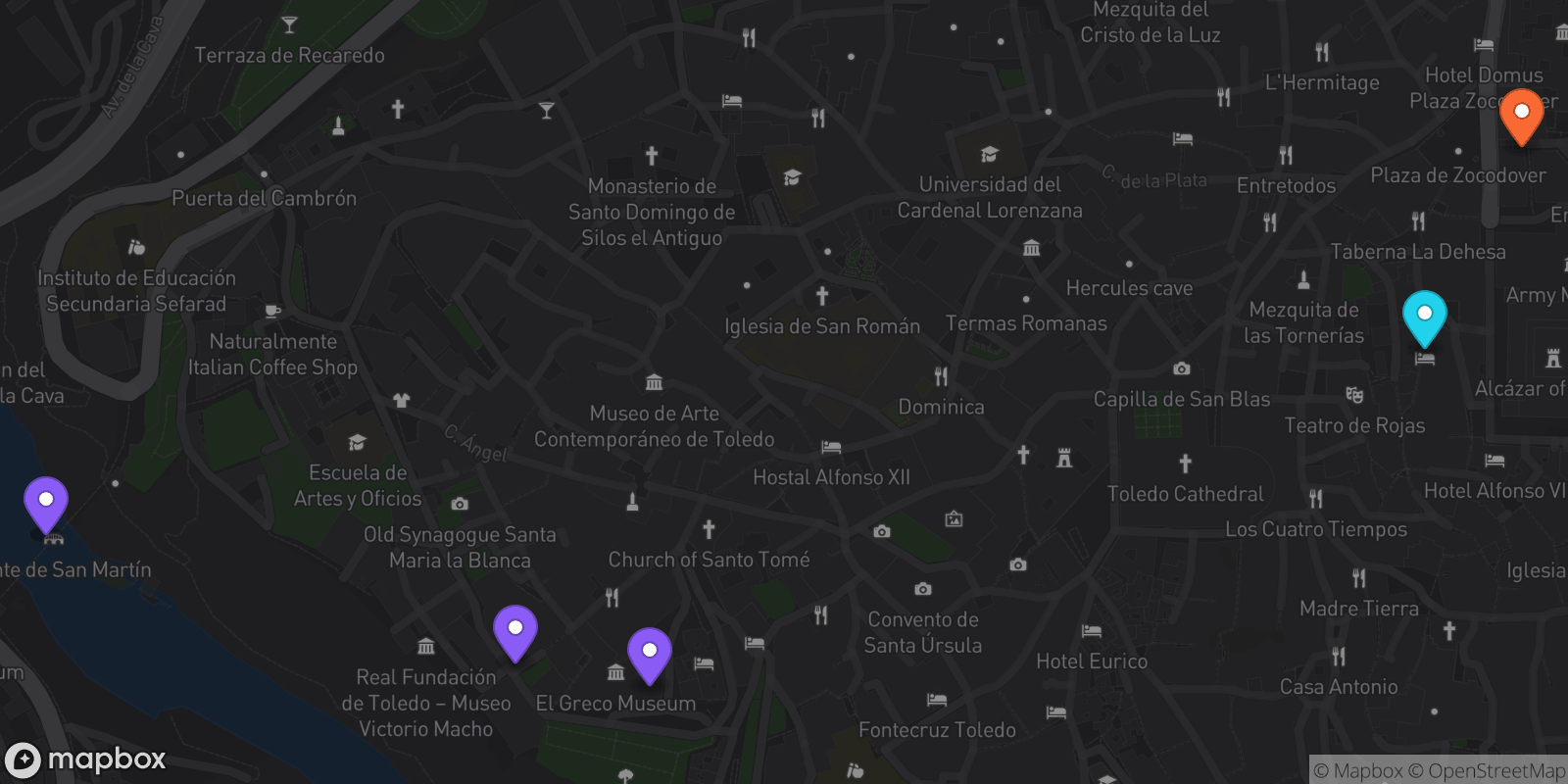 Map showing 5 locations