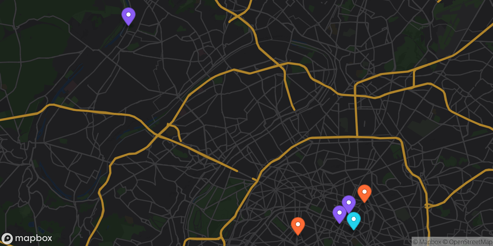 Map showing 6 locations
