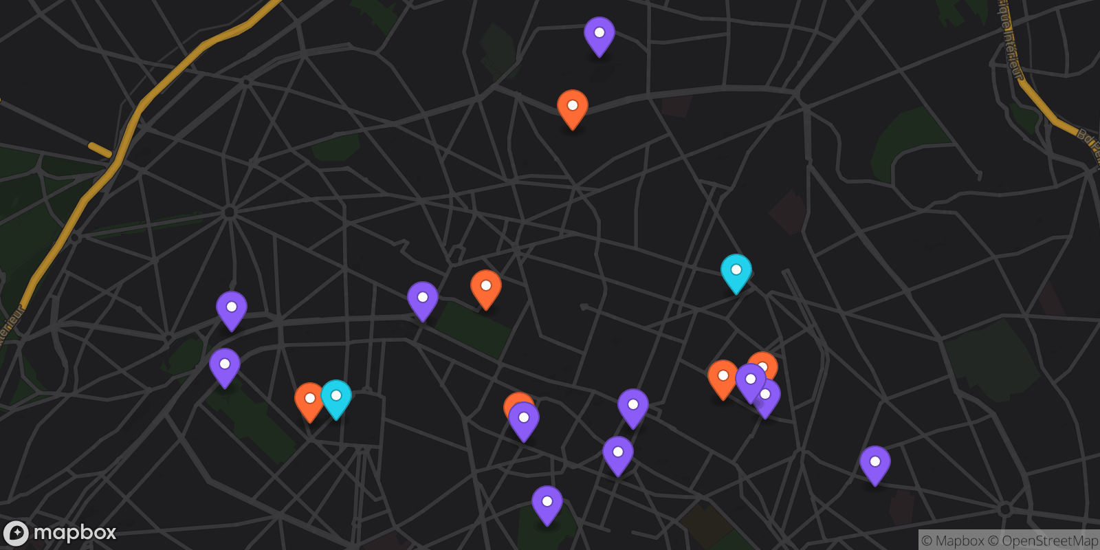 Map showing 19 locations