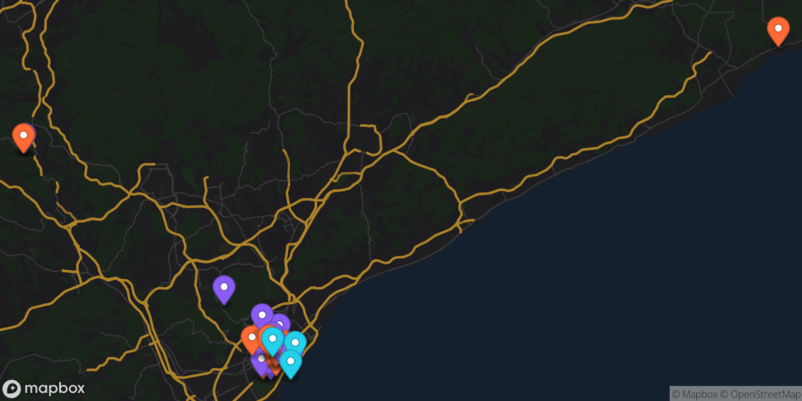 Map showing 34 locations