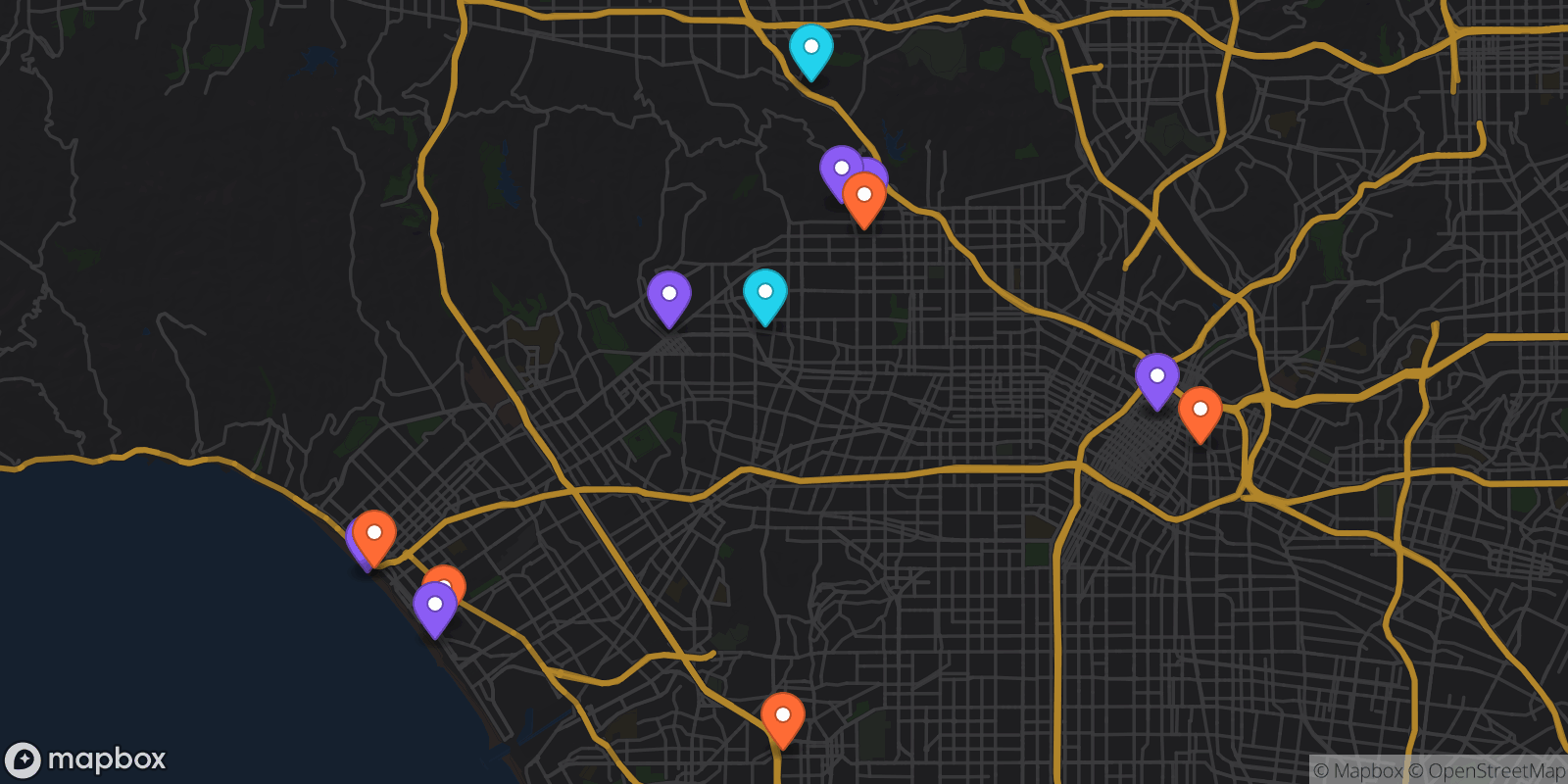 Map showing 14 locations