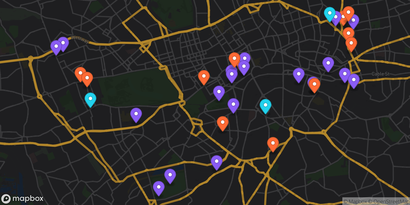Map showing 35 locations