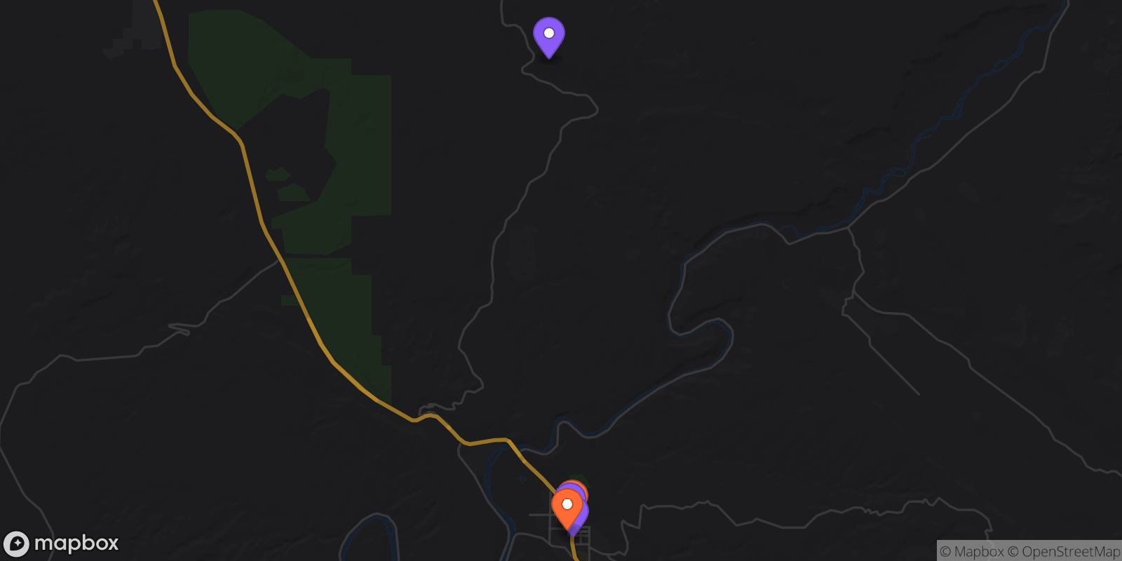 Map showing 5 locations