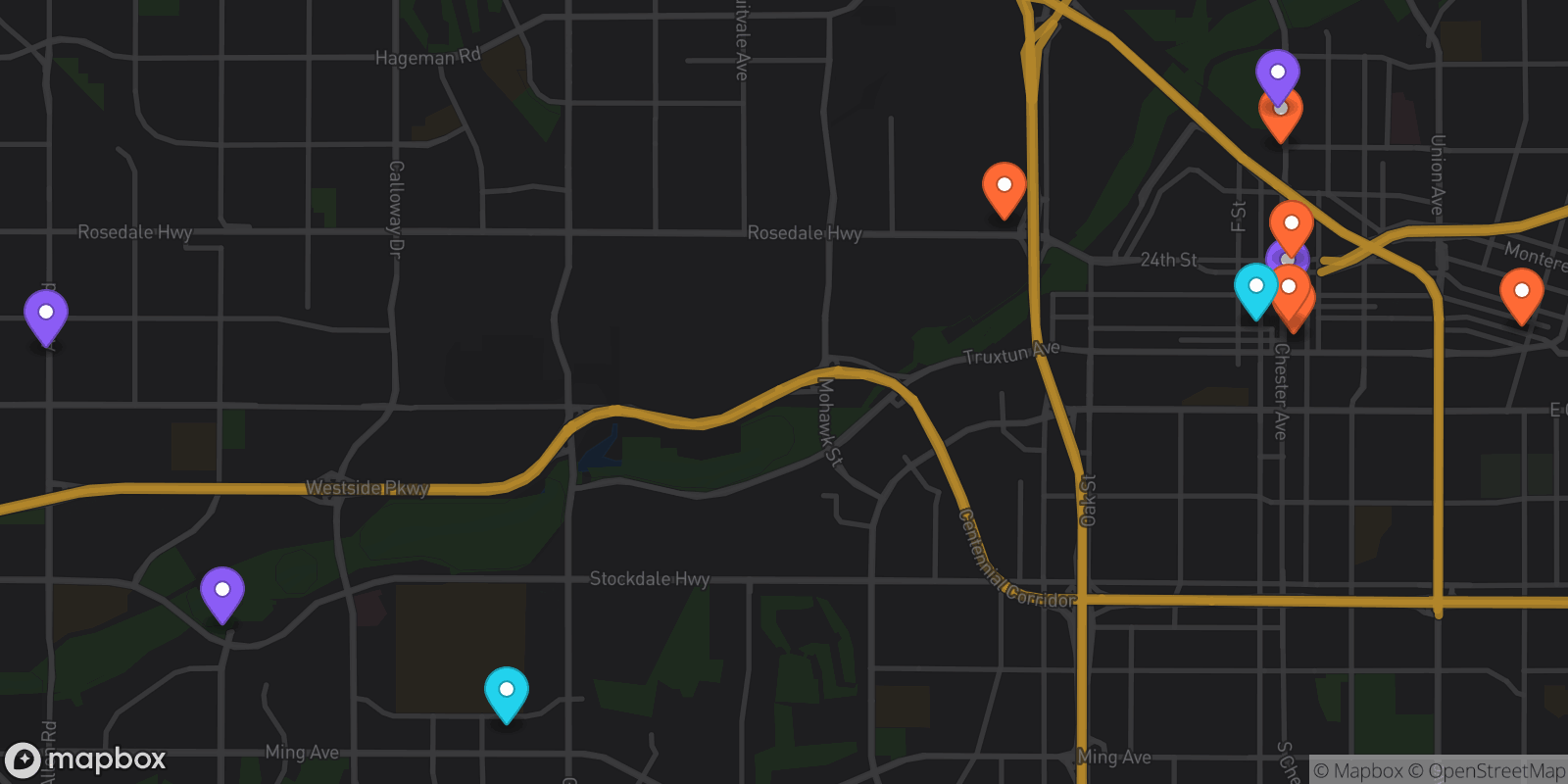 Map showing 13 locations