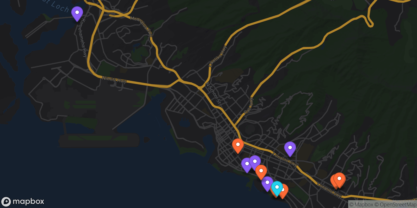 Map showing 15 locations