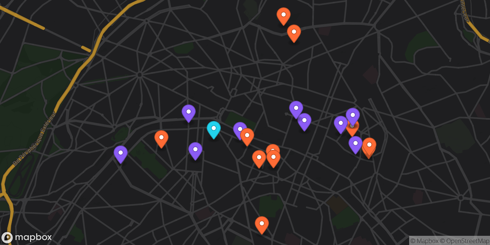 Map showing 22 locations