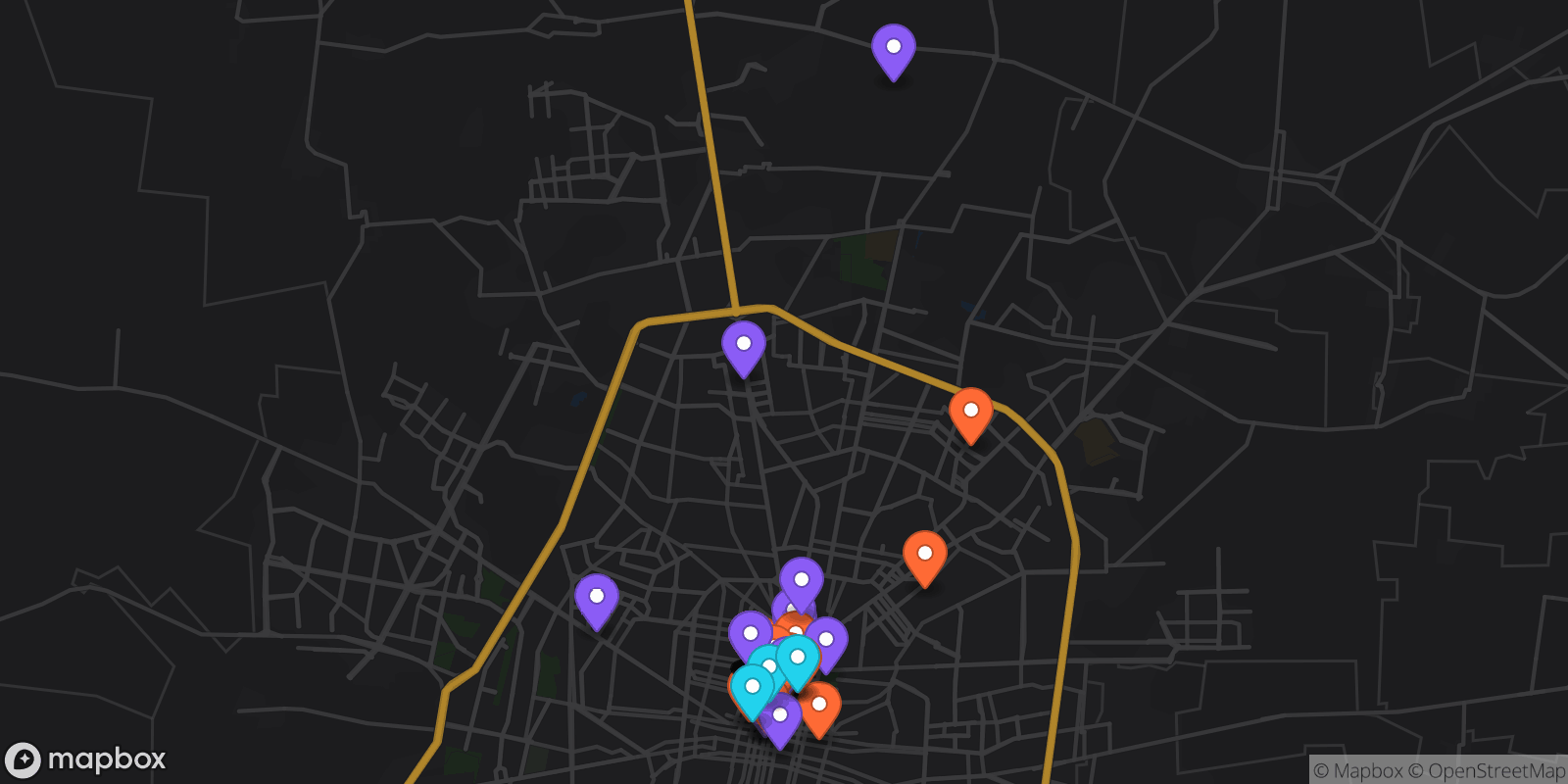 Map showing 45 locations