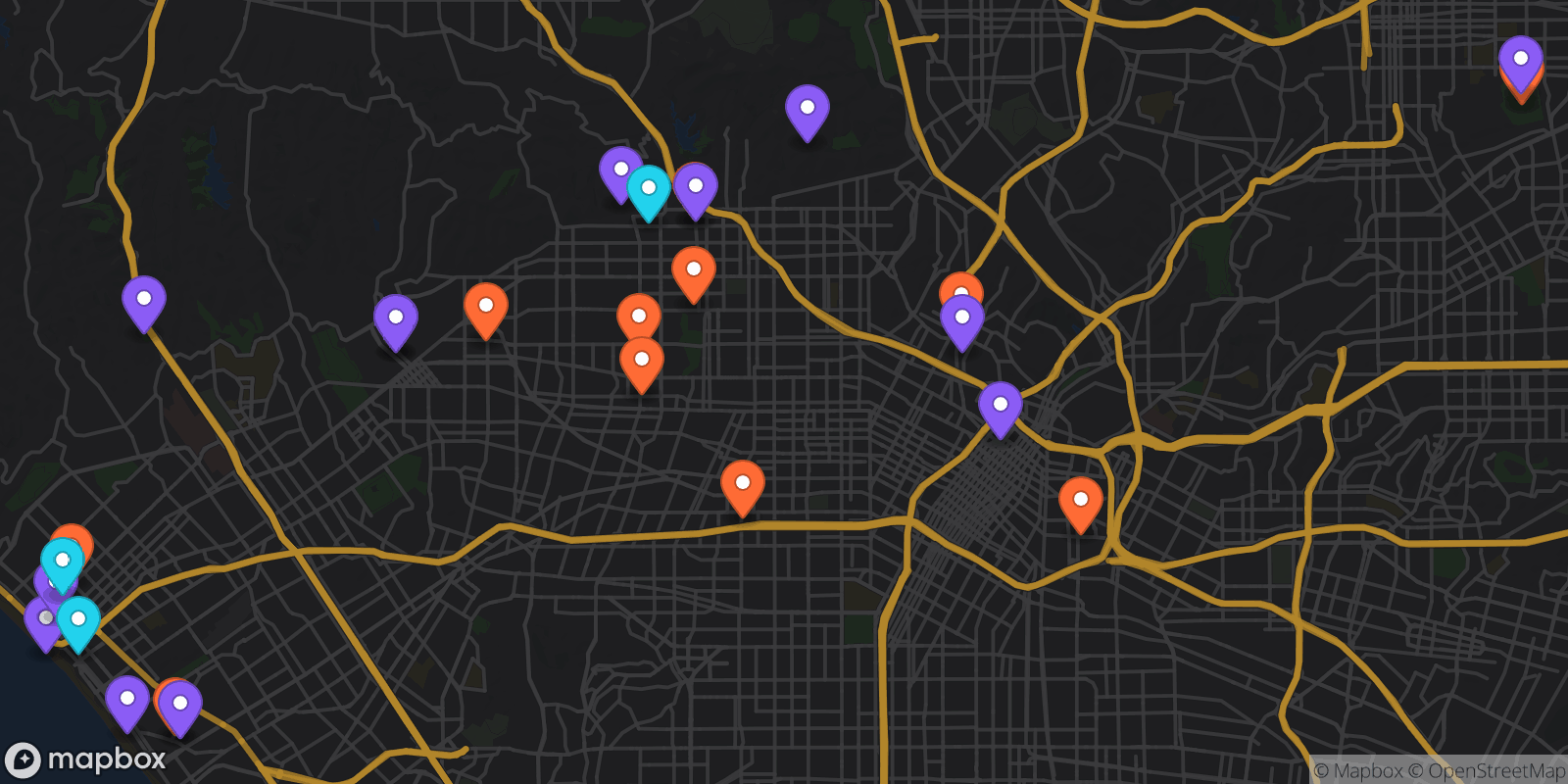 Map showing 27 locations