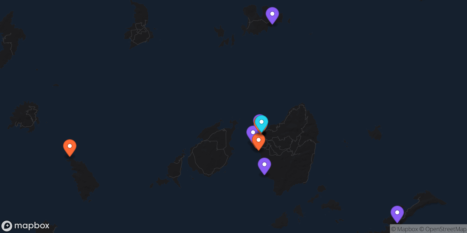 Map showing 17 locations