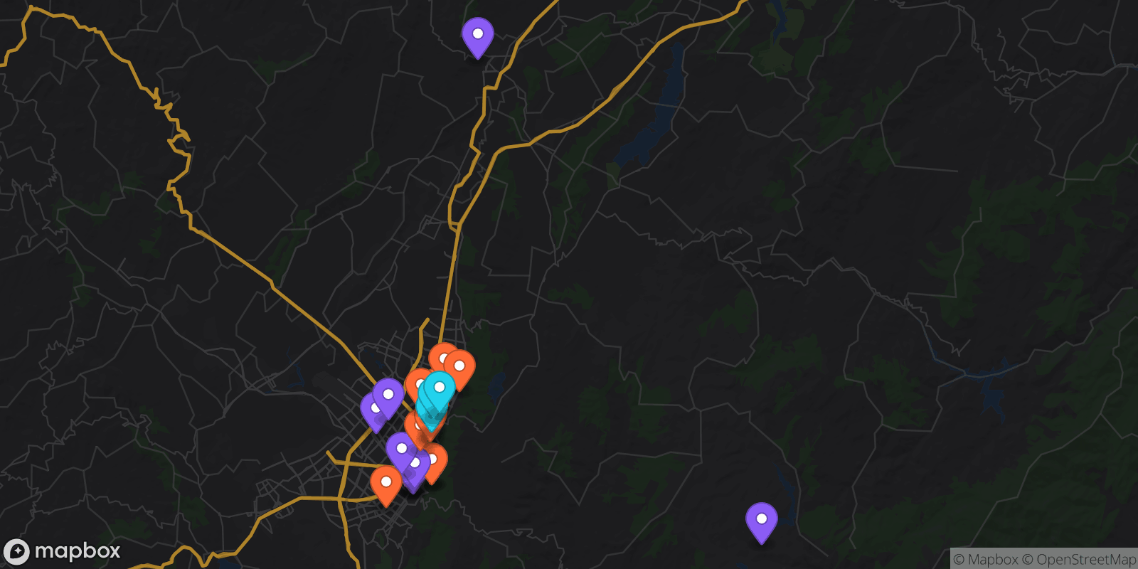 Map showing 25 locations