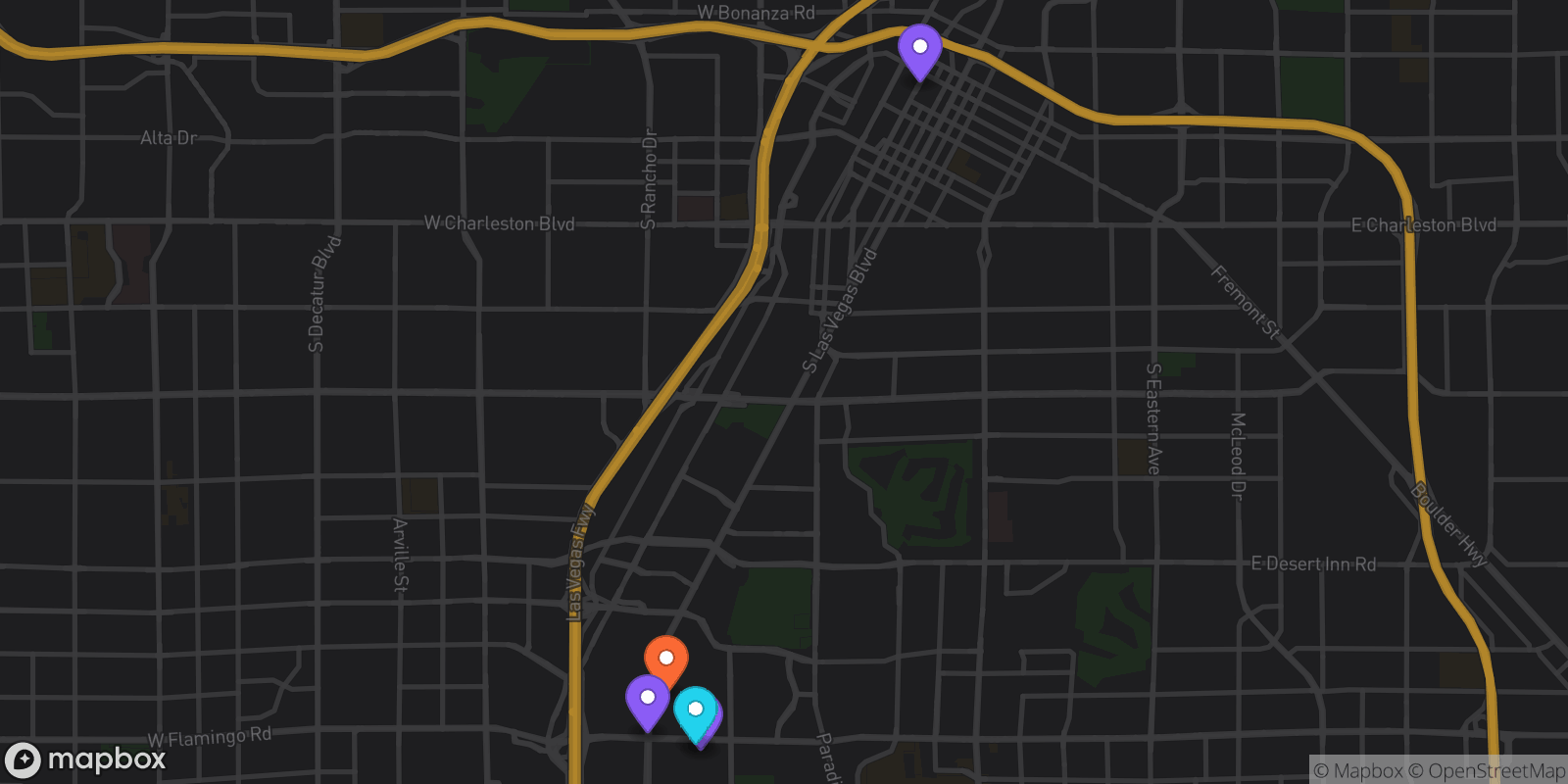 Map showing 5 locations
