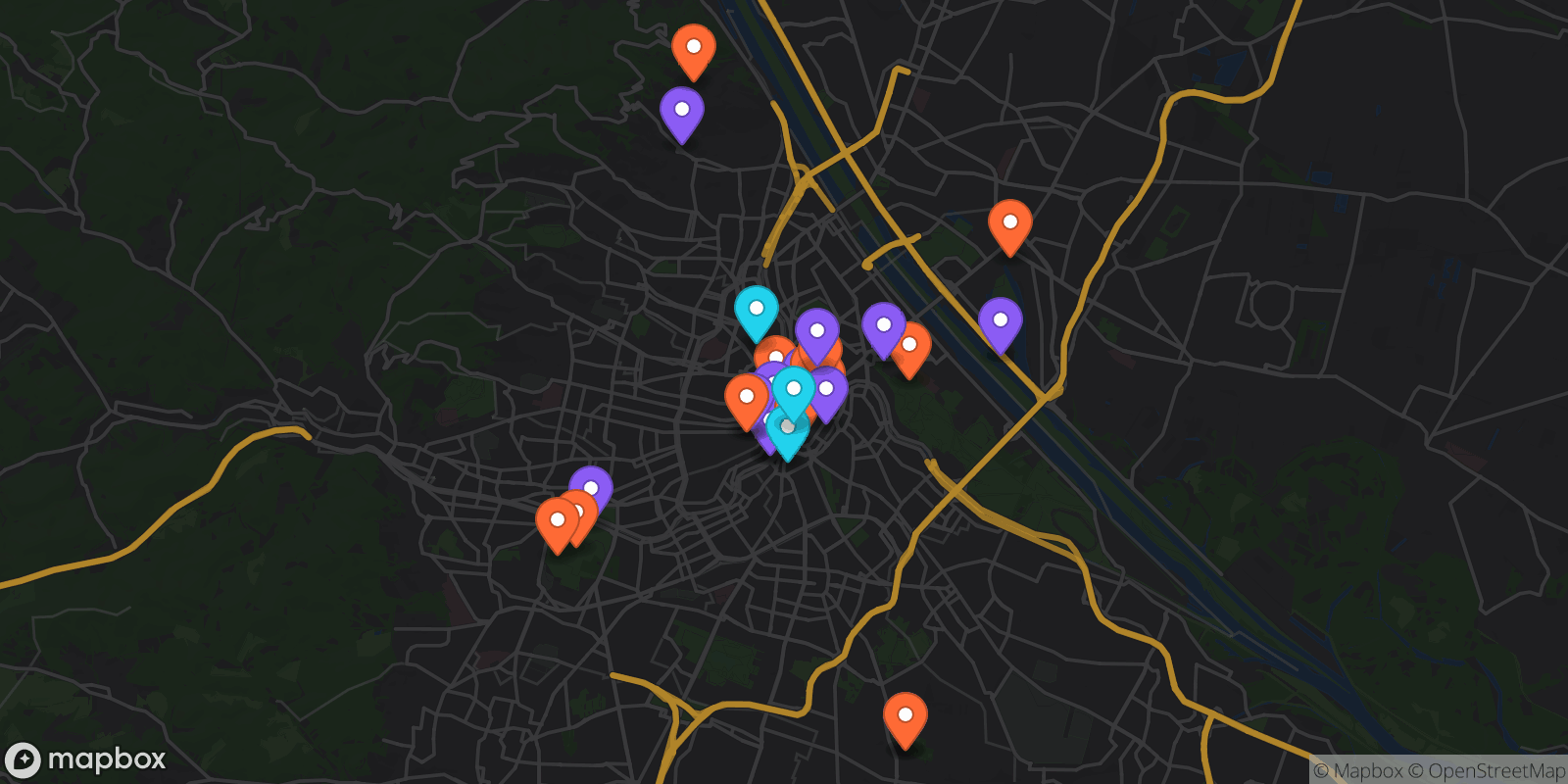 Map showing 27 locations