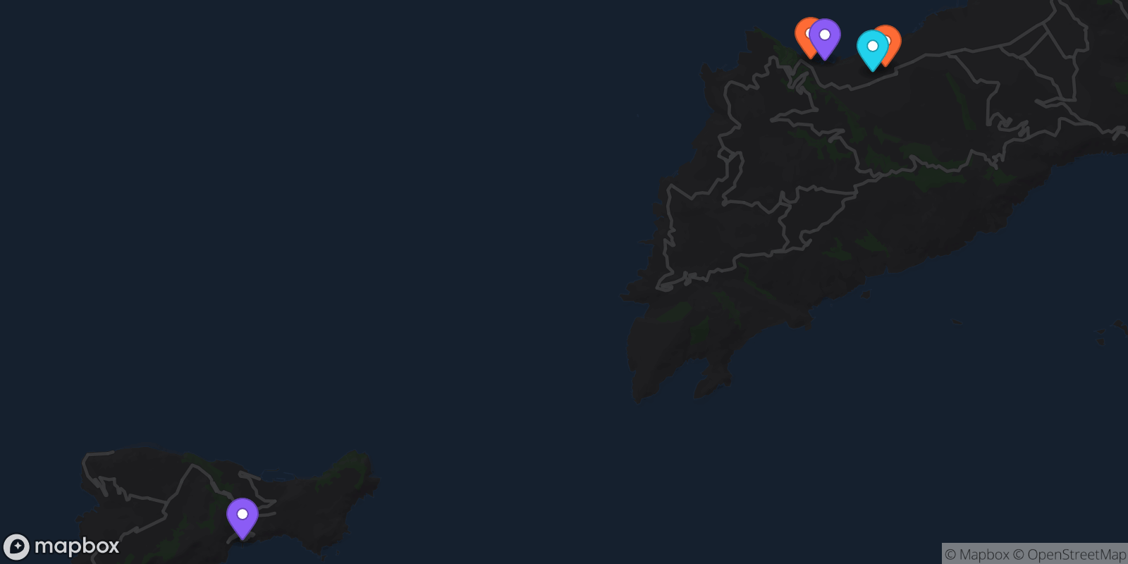 Map showing 5 locations