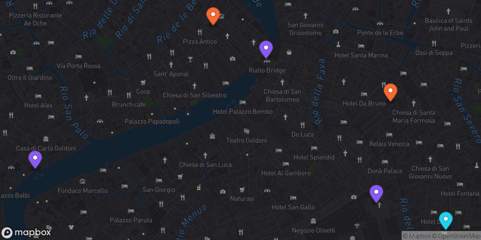 Map showing 6 locations