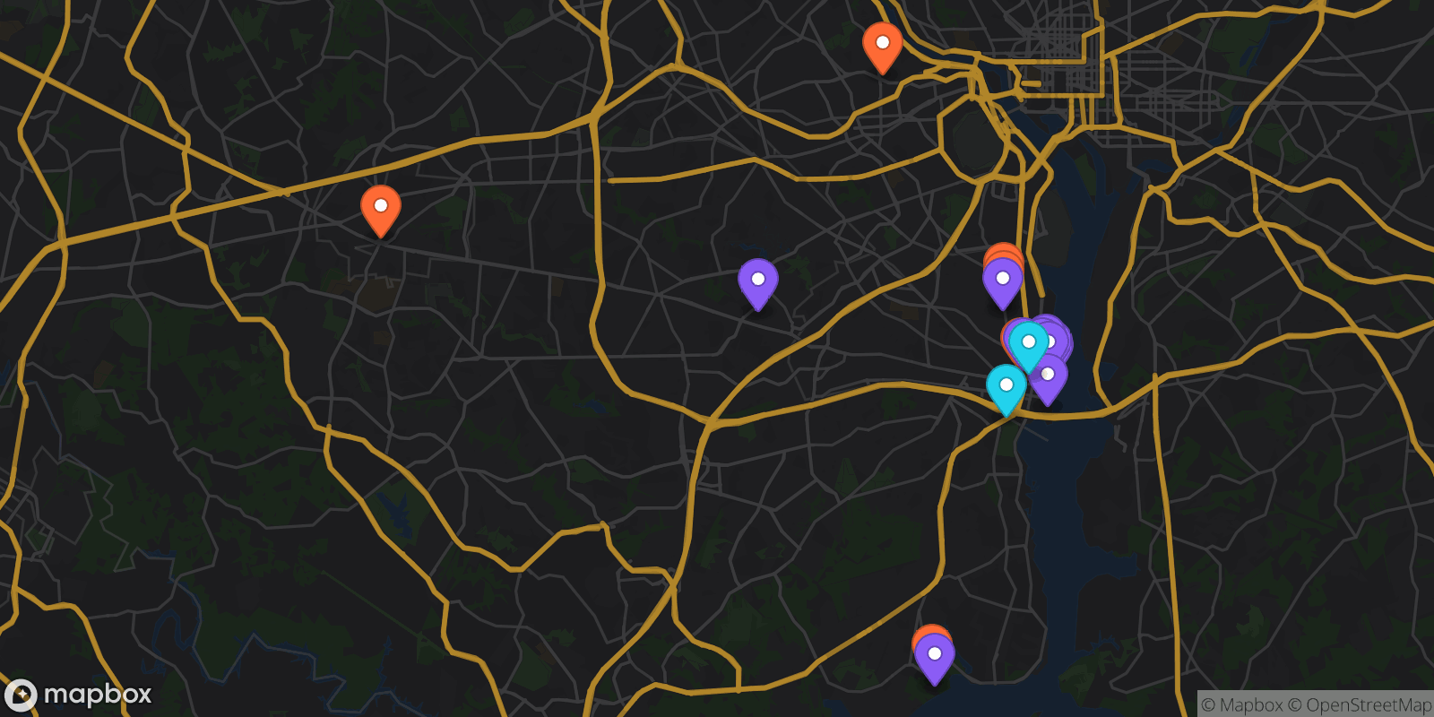 Map showing 18 locations