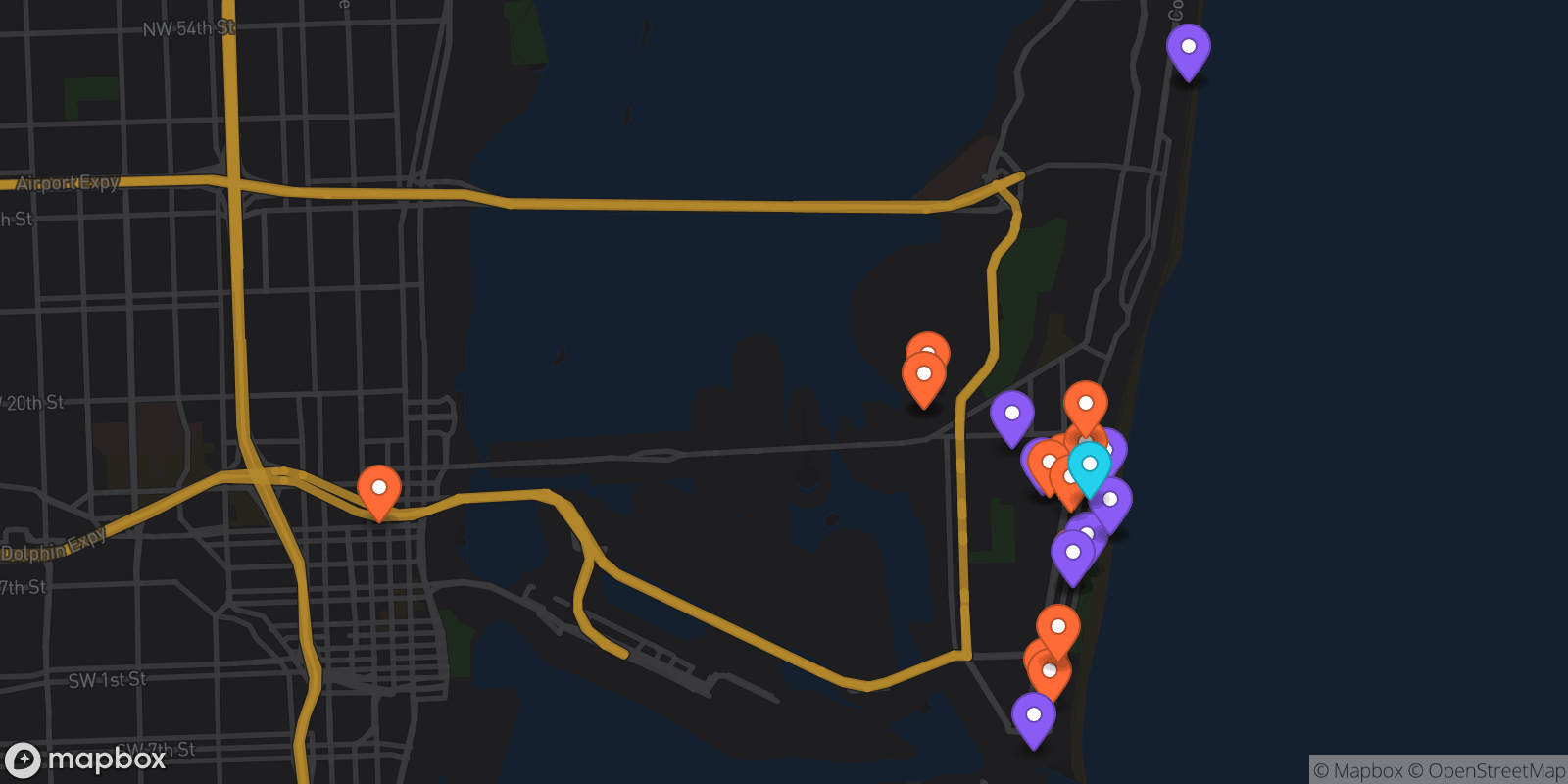 Map showing 25 locations