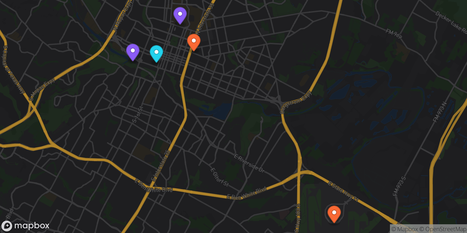 Map showing 5 locations