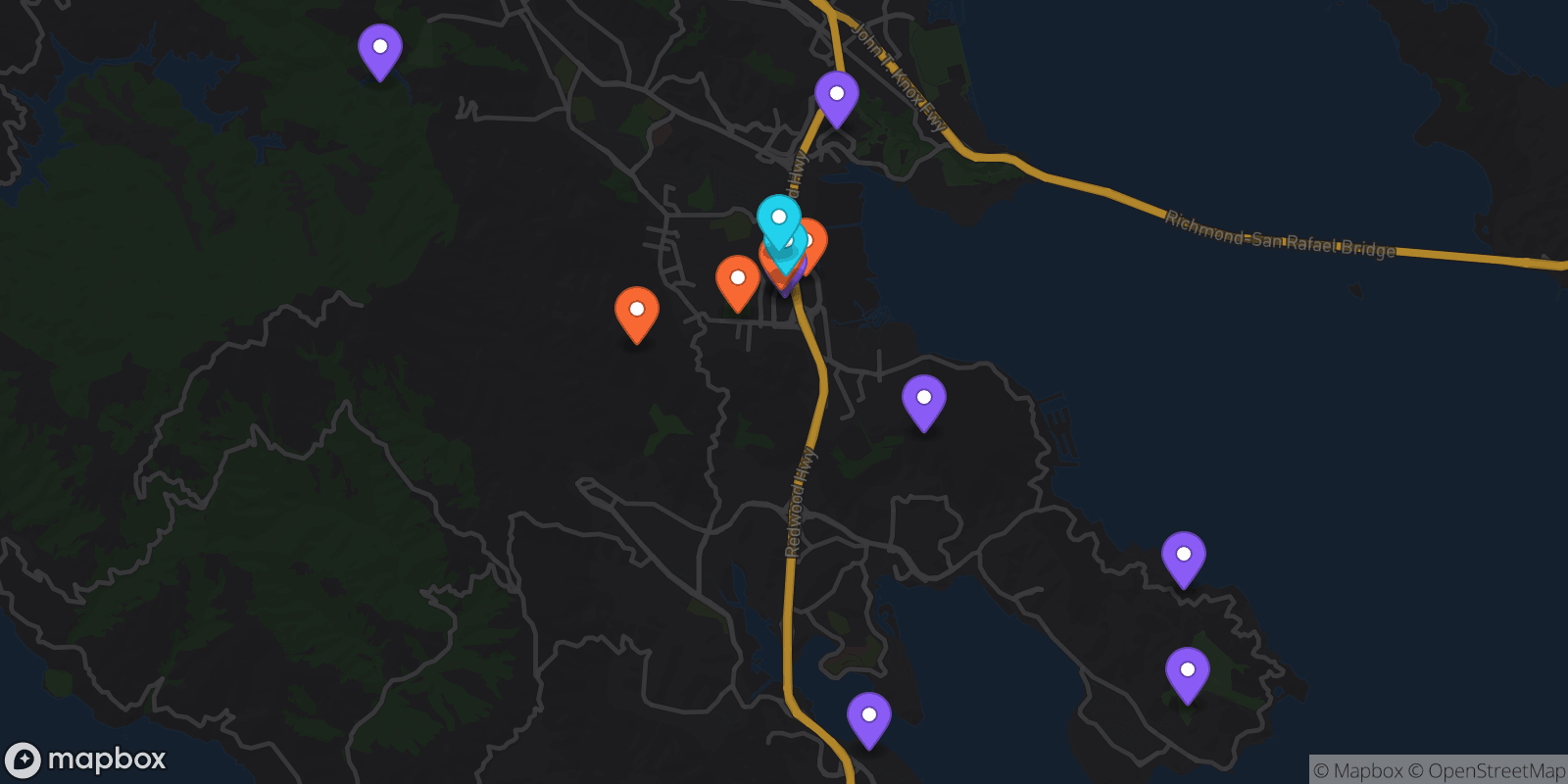 Map showing 14 locations