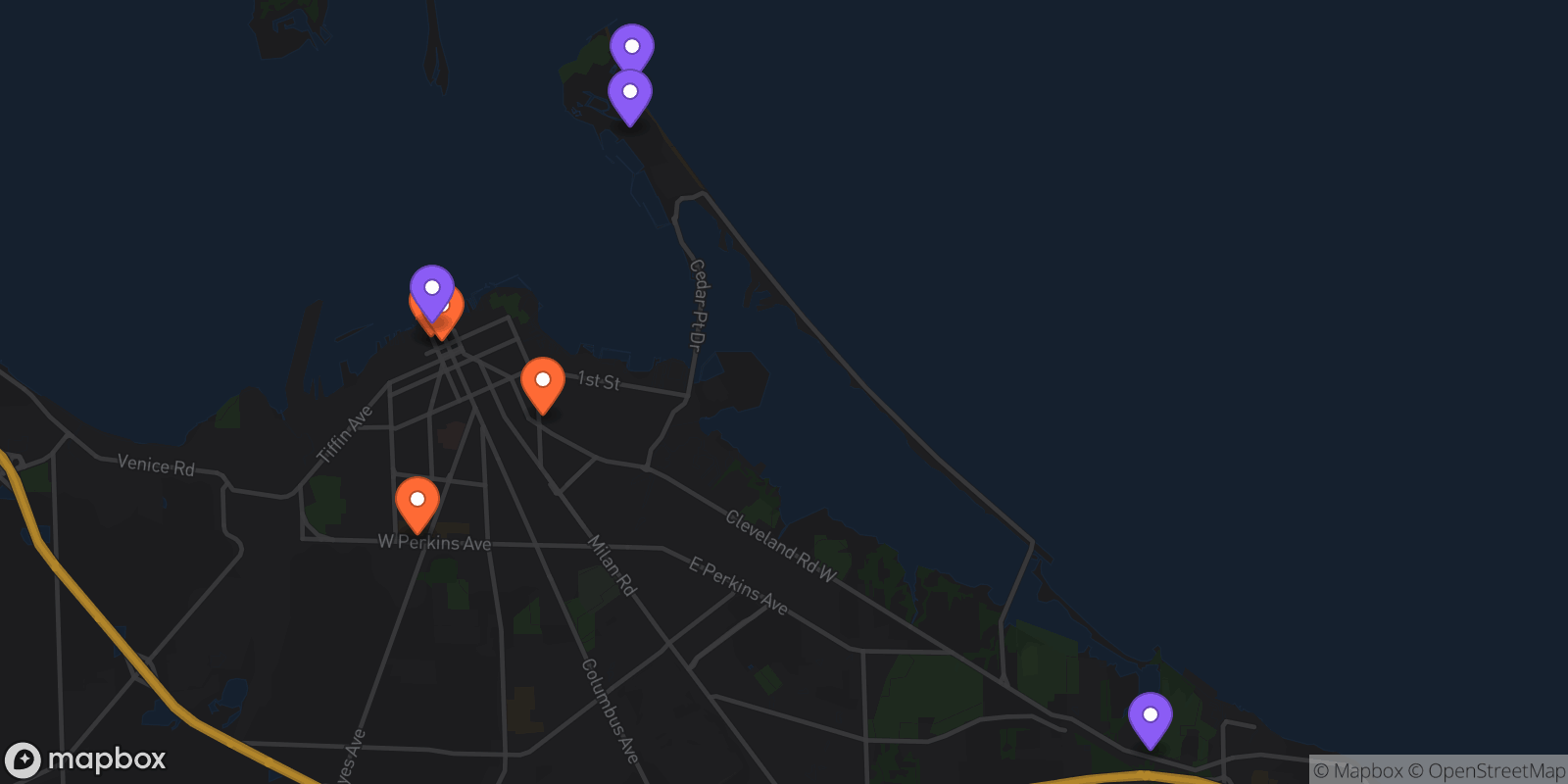 Map showing 8 locations