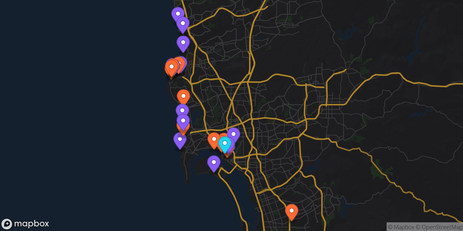 Map showing 26 locations