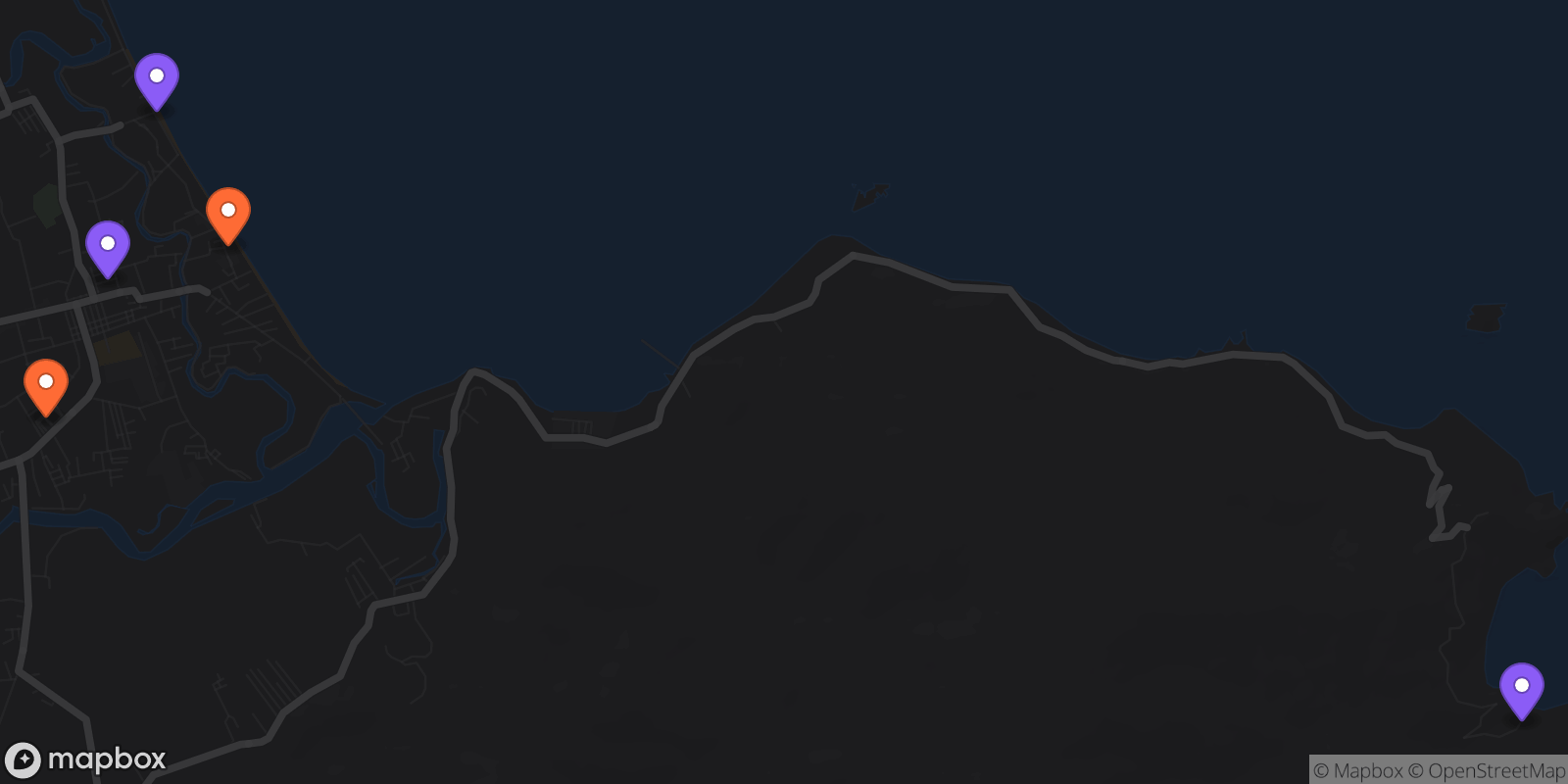Map showing 5 locations