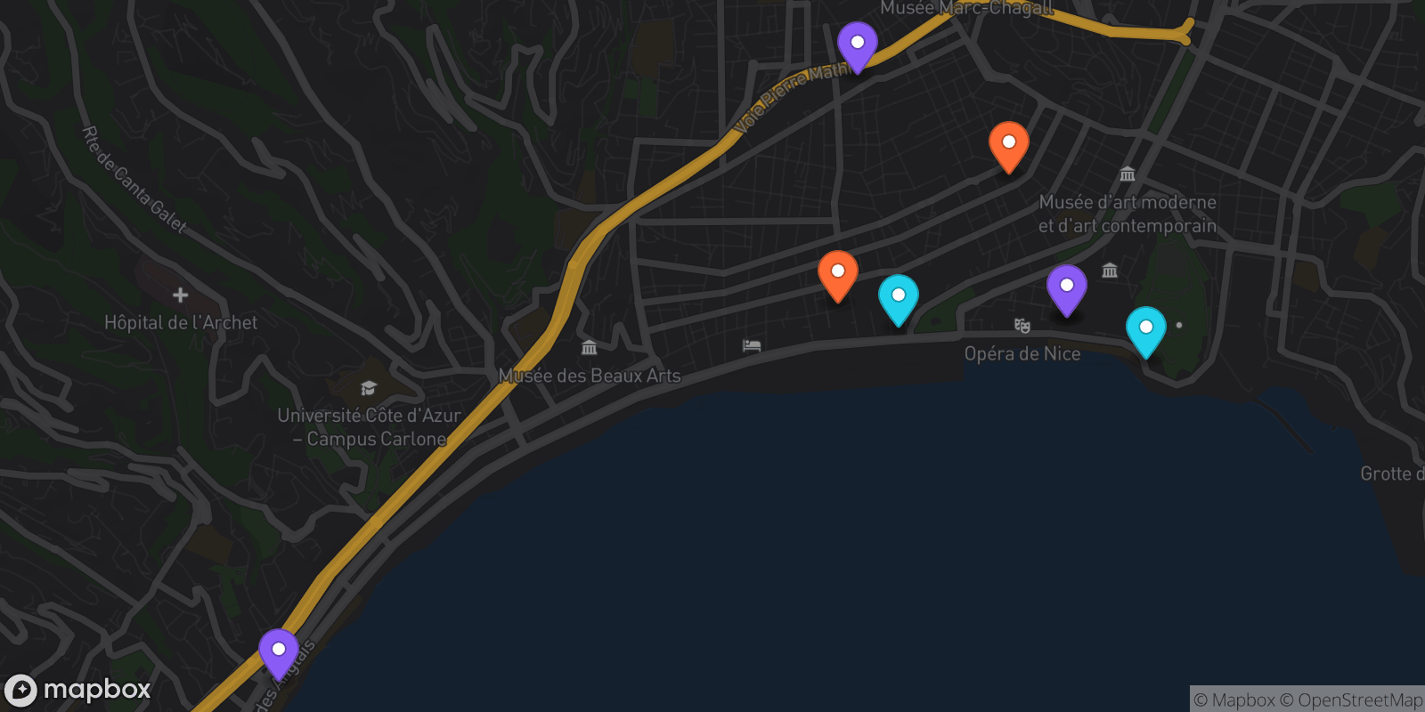 Map showing 8 locations