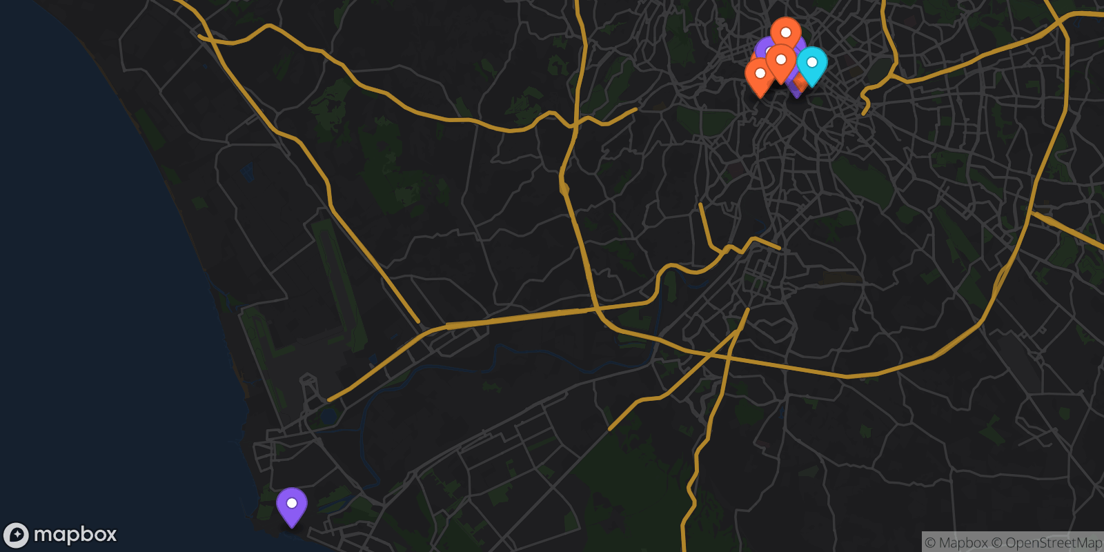 Map showing 15 locations