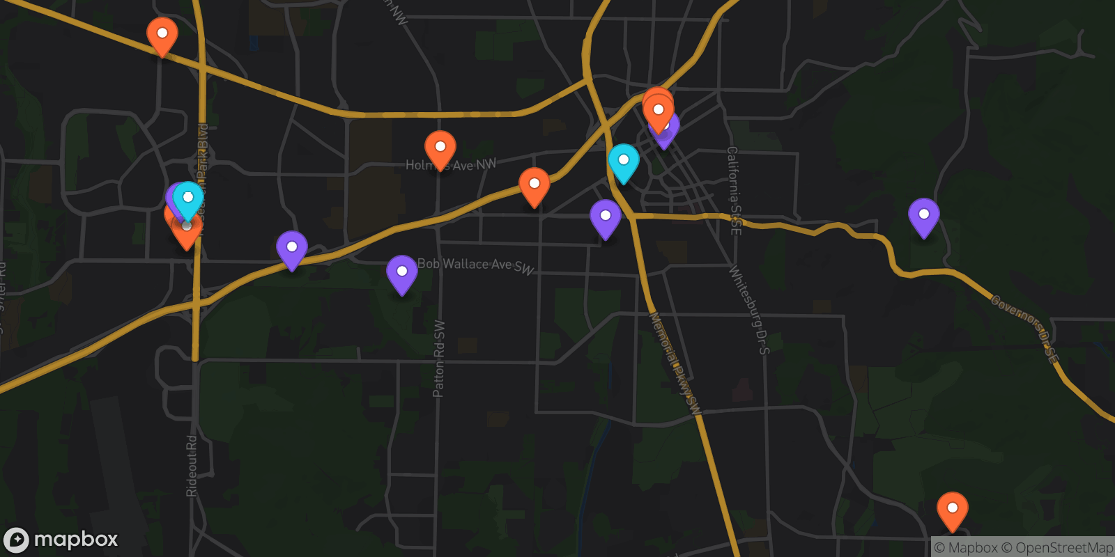 Map showing 16 locations