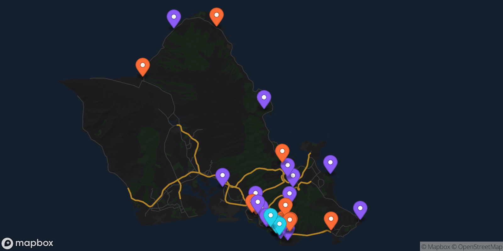 Map showing 34 locations