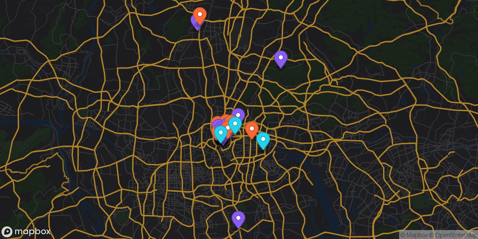 Map showing 35 locations