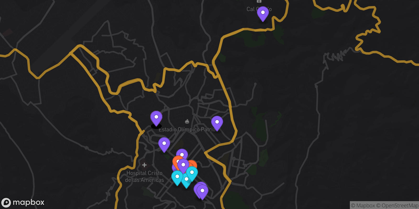 Map showing 46 locations