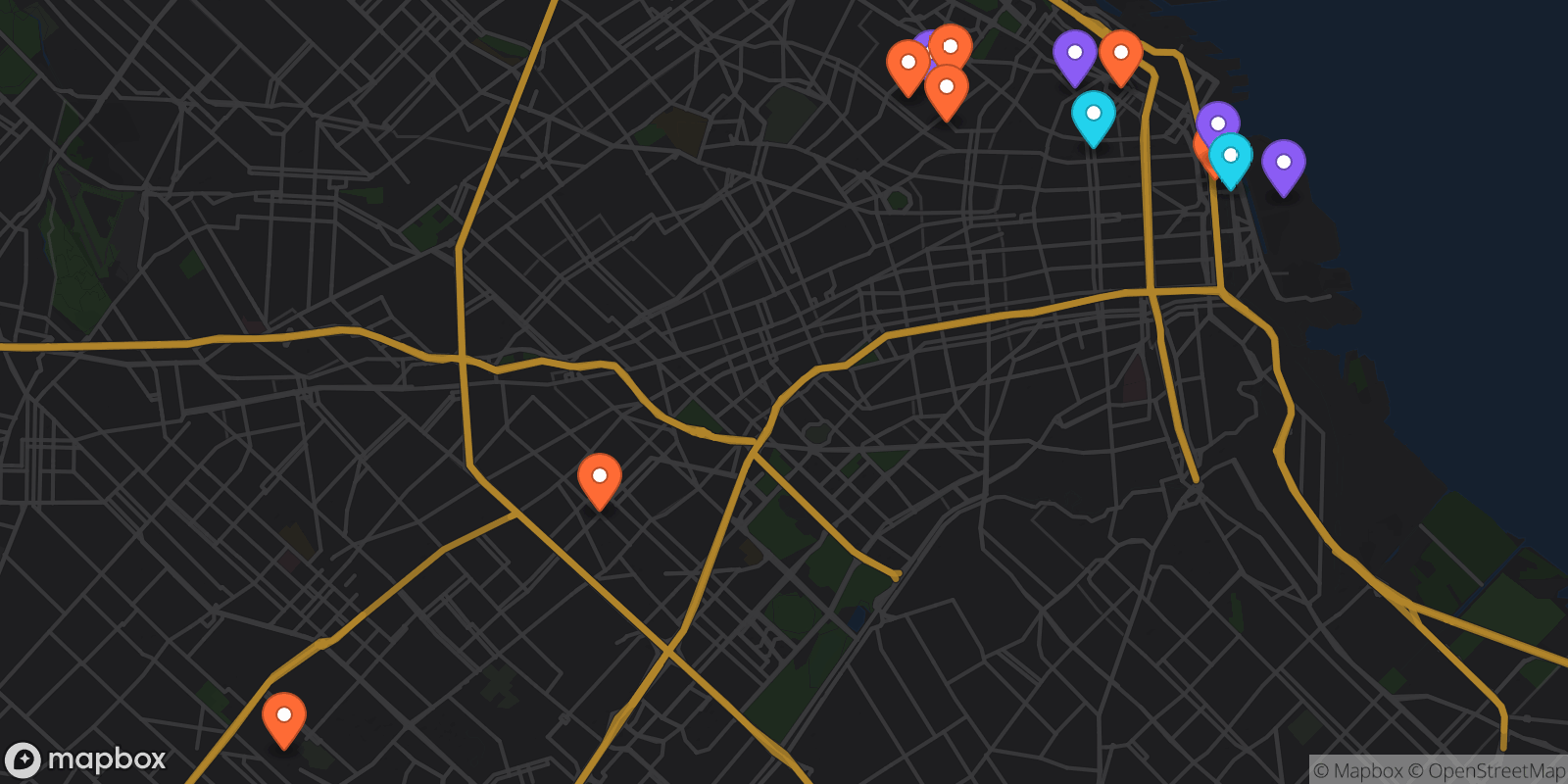 Map showing 13 locations