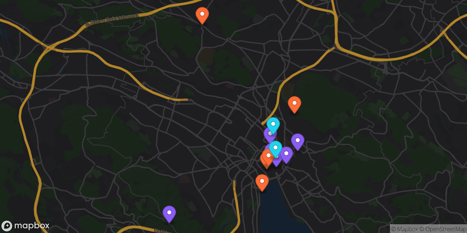 Map showing 13 locations