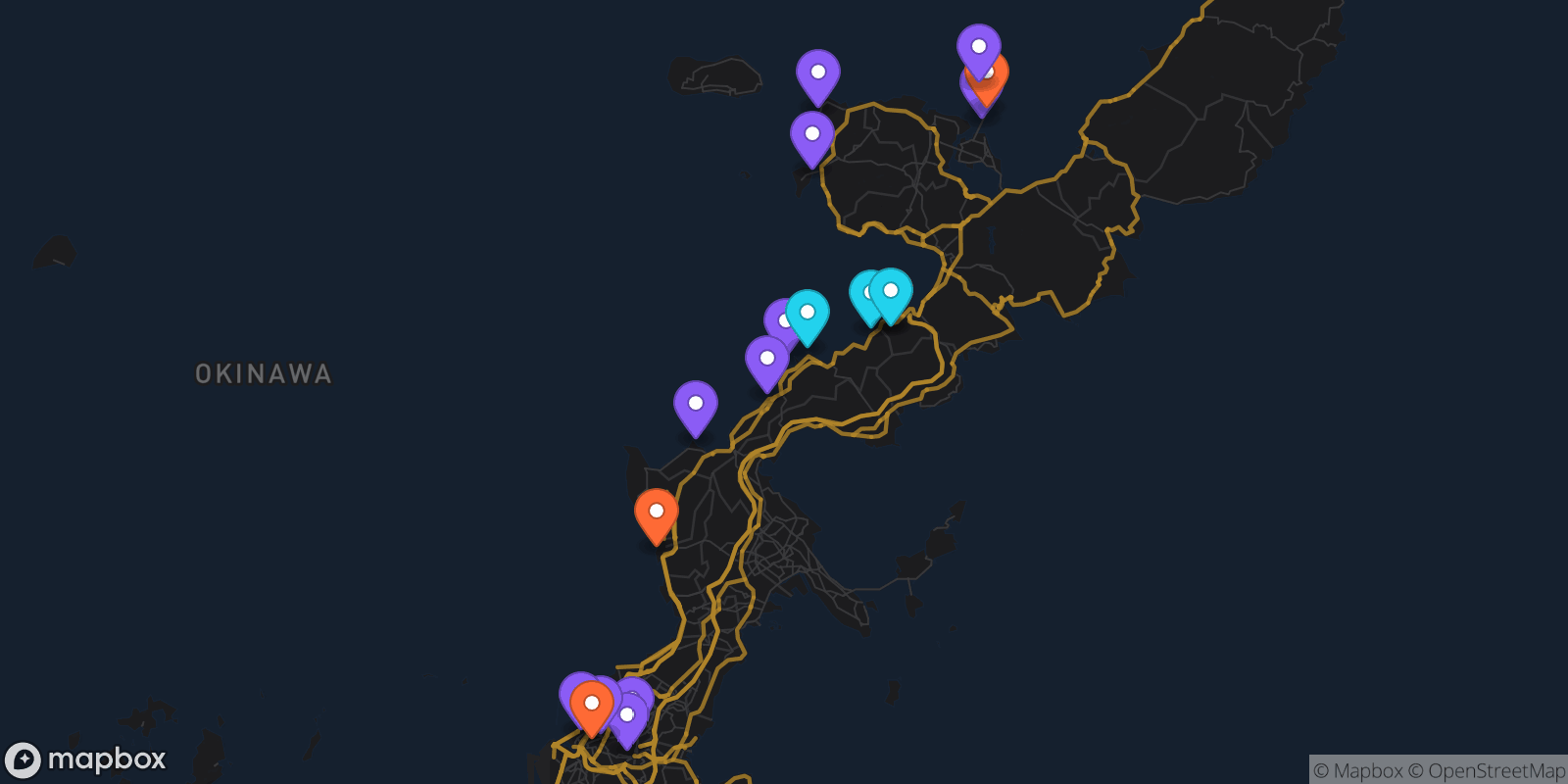 Map showing 18 locations